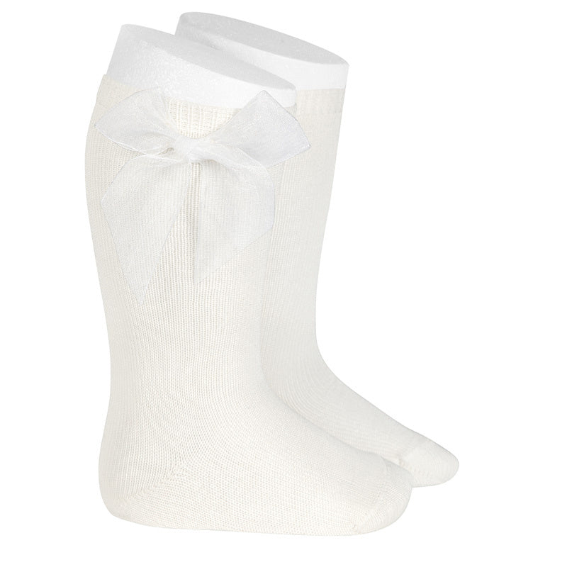 Knee High Socks With Organza Bow | Cream