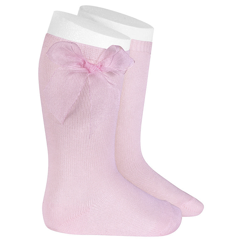 Knee High Socks With Organza Bow | Pink
