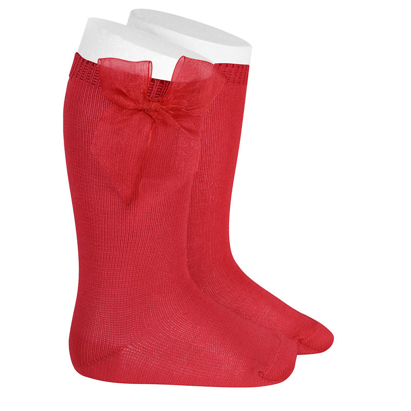 Knee High Socks With Organza Bow | Red