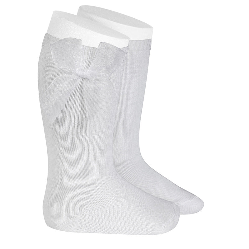 Knee High Socks With Organza Bow | White
