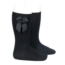 Knee High Socks W/Side Bow | Black