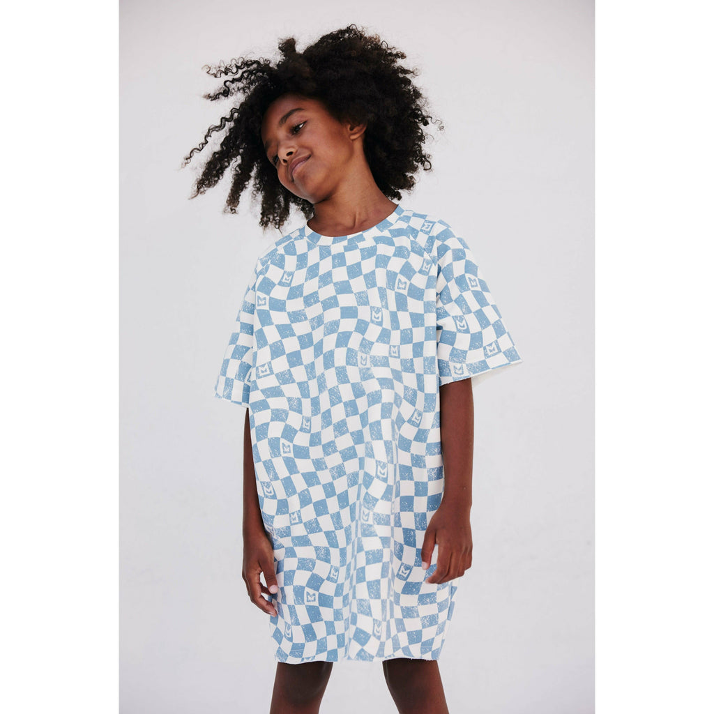 Checkered T-Shirt Dress | Cream & Blue