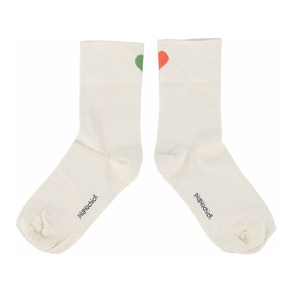 Short Socks | Ecru | Green & Orange Heart