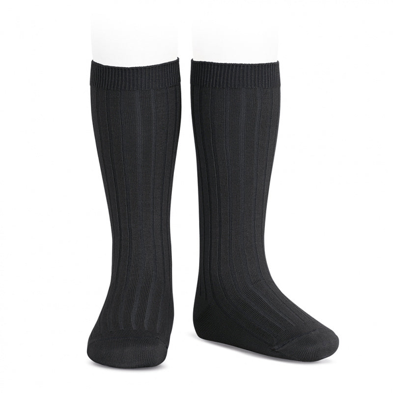 Basic Rib Knee High Socks | Black