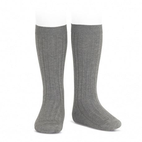 Basic Rib Knee High Socks | Light Grey