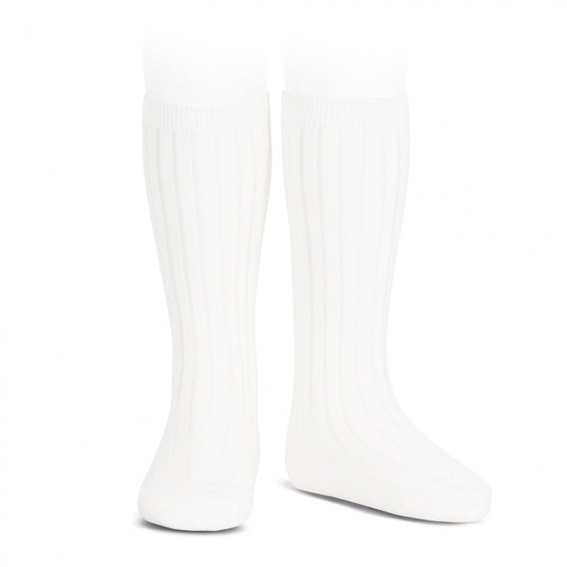 Basic Rib Knee High Socks | White